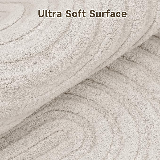 Pauwer 3x10 Area Rugs for Living Room, Modern Non Slip Washable Rug, Beige | Arch Pattern, Soft Fluffy, Neutral, Boho Accent, Solid Color Floor Carpet, For Kids Room Dining Room Nursery Entryway