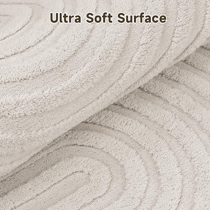 Pauwer 3x6 Area Rugs for Living Room, Modern Non Slip Washable Rug, Beige | Arch Pattern, Soft Fluffy, Neutral, Boho Accent, Solid Color Floor Carpet, For Kids Room Dining Room Nursery Entryway