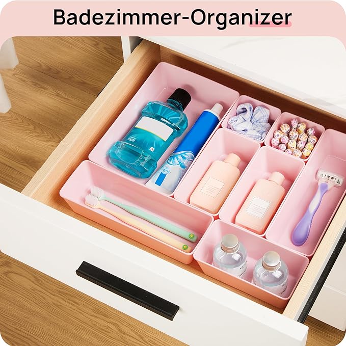 Vtopmart 25 Pack Plastic Drawer Organizers with Non-slip Rubber Pads | 4-Size Versatile Makeup Organizer, Storage Containers Small Bins for Makeup, Jewelries, Bedroom, Kitchen Utensils and Office