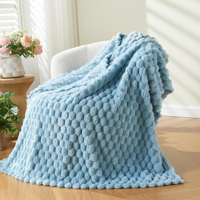 NEWCOSPLAY Fleece Clouds Cozy Twin Blanket for Couch, Blue, 60"x80" | Premium Silky Flannel Blanket, Soft Lightweight Fluffy Throw Blanket for Bed Sofa Decor, Gift for All Season Use