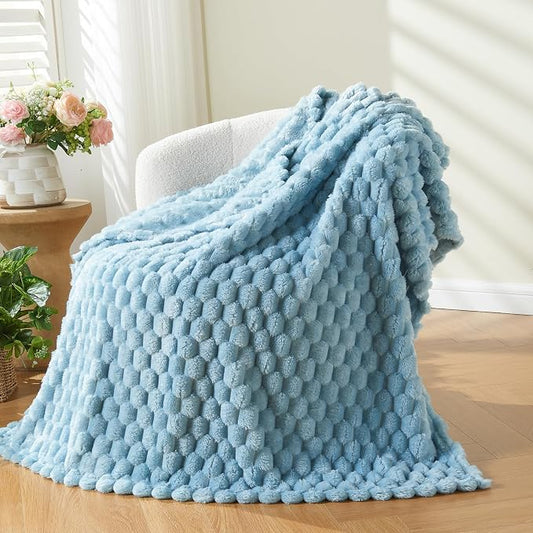 NEWCOSPLAY Fleece Clouds Cozy Twin Blanket for Couch, Blue, 60"x80" | Premium Silky Flannel Blanket, Soft Lightweight Fluffy Throw Blanket for Bed Sofa Decor, Gift for All Season Use