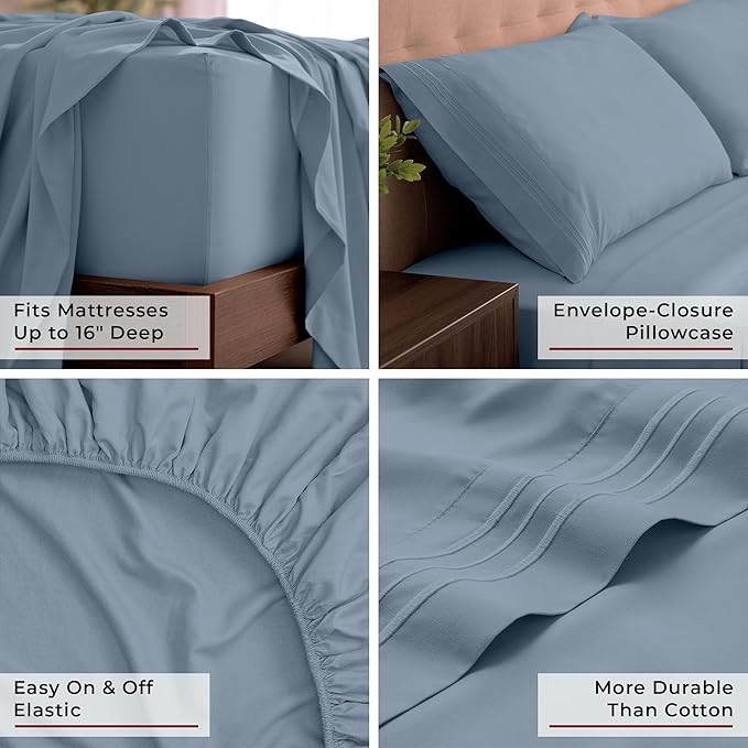Mellanni Iconic 4-Piece, Ultra Soft Sheet Set (King, Blue Hydrangea) | 10M+ Sleepers. Lab-tested: Sleeps Cool, Stays Bright, Strong, Smooth. Good Housekeeping Best Bedding, 7 yrs running.