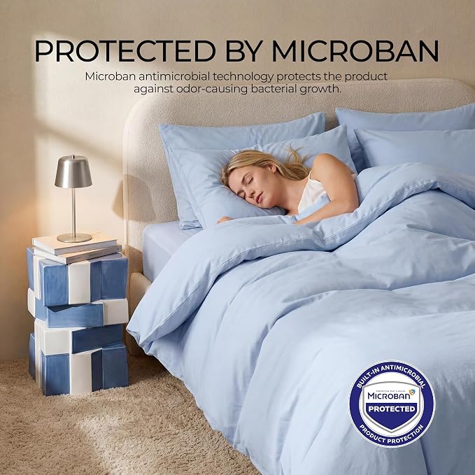 100% Cotton Duvet Cover Dust Mite Bed Bug Comforter Protector, Full | Zipper, Allergy Proof, Hypoallergenic Protection for Enhanced Freshness, Breathable Duvet Protector, Minimalist, Blue