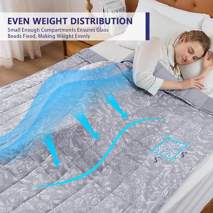 yescool 25 lbs Weighted Blanket Queen Size for Adults (60”x 80”, Pearl Grey) Cooling Heavy Blanket for Sleeping Perfect for 240-260 lbs, Winter Thick Breathable Blanket with Premium Glass Bead