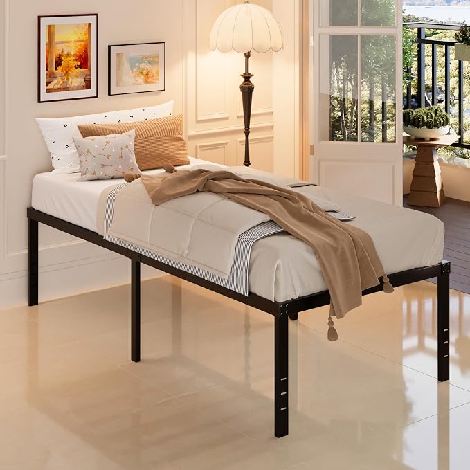 Maenizi Twin Bed Frames, 20 Inch Heavy Duty Metal Bed Frame Twin | Support Up to 2500 lbs No Box Spring Needed Easy Assembly, Noise Free, Black