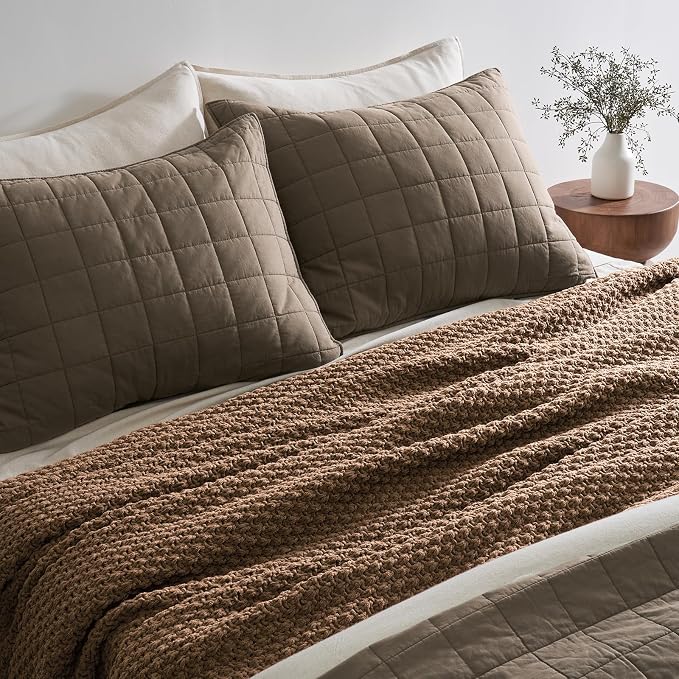 EVERGRACEHOME Chunky Chenille Knit Throw Blanket, 108x92, Camel Brown | Sculpted Moss Stitch, Chic Modern Farmhouse, All-Season Warmth, OEKO-TEX® Certified, Oversized King for Couch, Bed, Sofa