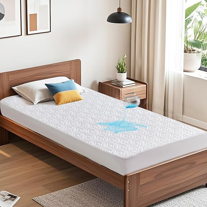 BEDLORE Waterproof Mattress Protector, Twin Size Mattress Pad | Deep Pockets Fit 6"-15" Mattresses, Soft Breathable Dirt-proof Single Bed Mattress Cover for Bedroom, Dorm Room (White)