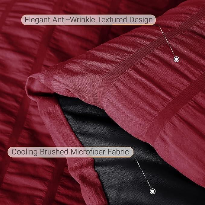 5 Pieces Twin Comforter Set, Seersucker Bed in a Bag Twin Size, All Season Luxury Bedding Set with Comforter, Flat Sheet, Fitted Sheet, Pillowcase & Sham, Red & Black