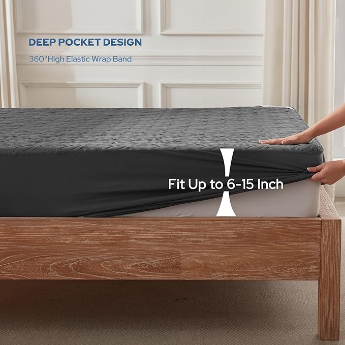 BEDLORE Waterproof Mattress Protector, Twin Size Mattress Pad | Deep Pockets Fit 6"-15" Mattresses, Soft Breathable Dirt-proof Single Bed Mattress Cover for Bedroom, Dorm Room (Gray)