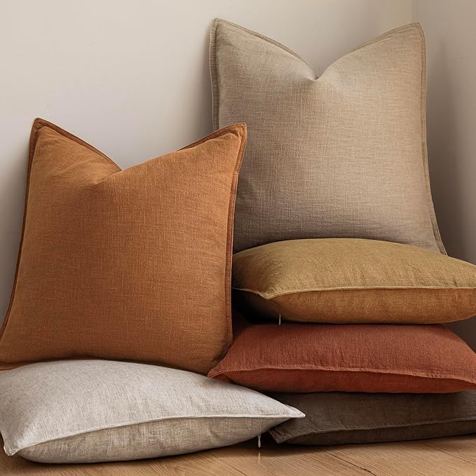 Foindtower Linen Solid Decorative Throw Pillow Covers 20x20 Autumn Orange | Pack of 2 Boho Farmhouse Pillowcase,Accent Neutral Cushion Covers,Morden Home Decor for Chair Couch Sofa Bedroom Living Room