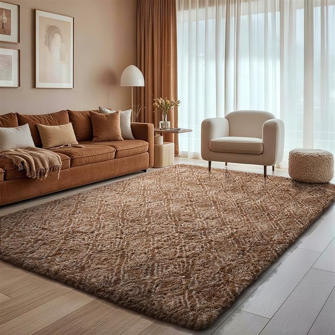 Ophanie Area Rugs for Bedroom Living Room,Color Brown and White,Size 6' x 9',Shape Rectangular