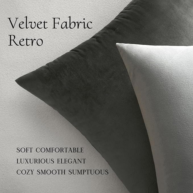 MIULEE Velvet Throw Pillow Covers 18x18 Inch Pack of 2 Medium Gray | Soft Solid Decorative Pillow Covers, Modern Luxury Home Decor, for Couch Chair Sofa Bedroom Livingroom