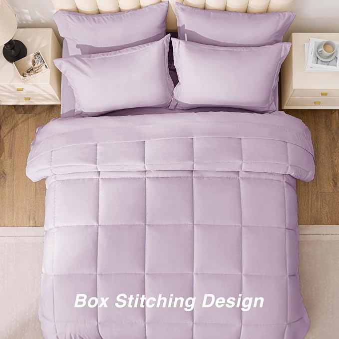 Love's cabin Twin XL Comforter Set Light Purple, 5 Pieces Twin XL Bed in a Bag, All Season Bedding Sets with 1 Comforter, 1 Flat Sheet, 1 Fitted Sheet, 1 Pillowcase and 1 Pillow Sham