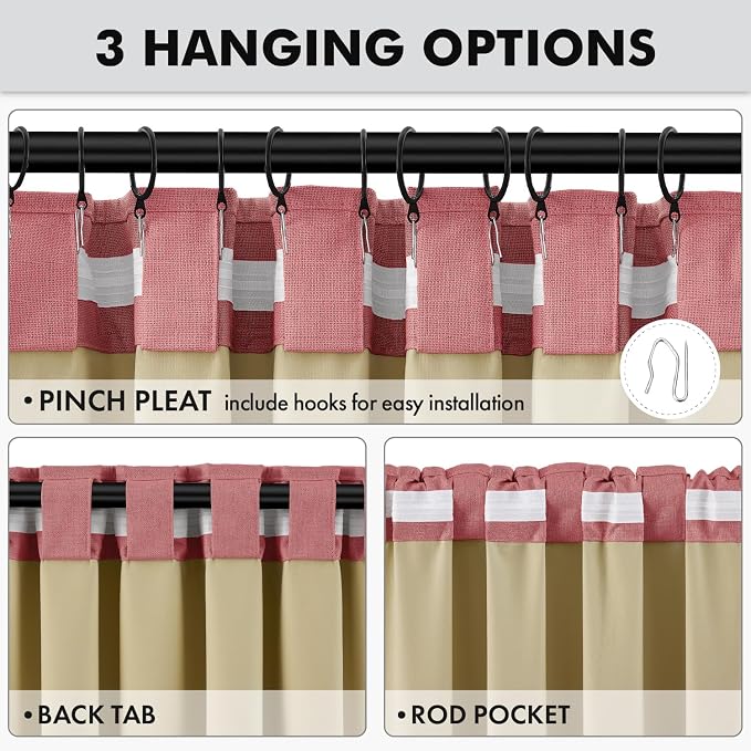 MIULEE 100% Blackout Linen Curtains 42 x 96 Inch Dusty Rose Pink 2 Panels | Thermal Insulated, Room Darkening Drapes for Bedroom Living Room, Back Tab Rod Pocket Pinch Pleated, Solid Luxury Decor