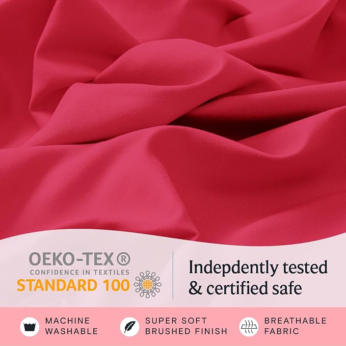 LuxClub King Size Sheets Set, Cooling & Soft Deep Pocket Bed Sheets, 4PC | LuxClub Silky Fitted Sheet & Pillowcase Sets, Breathable Hotel Luxury Bedding for Mattress Wrinkle Free, Red