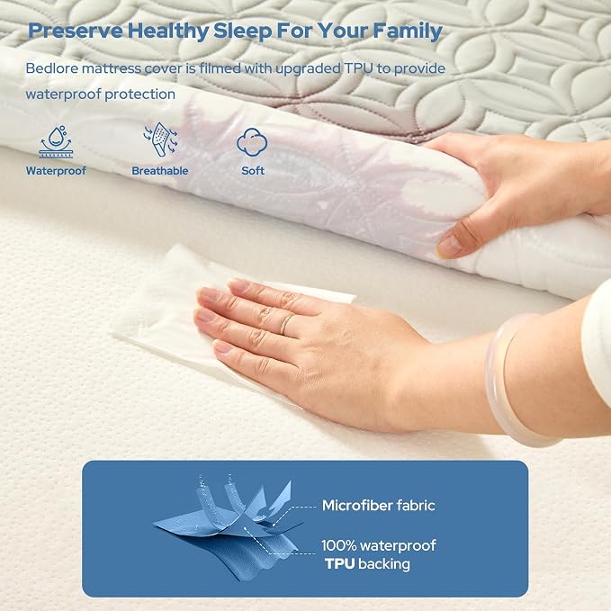 BEDLORE Waterproof Mattress Protector, King Size Mattress Pad | Deep Pockets Fit 6"-18" Mattresses, Soft Noiseless Dirt-proof Bed Mattress Cover Washable for Bedroom, Hotel (Light Gray)