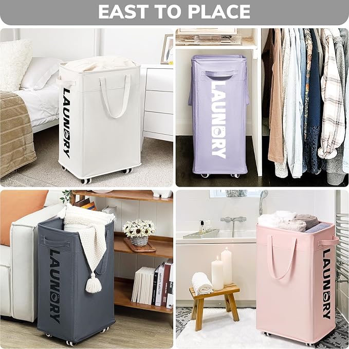Goodpcik 75L Rolling Laundry Hamper with Wheels, Laundry Hamper for Dorm | Laundry Basket with Handles for Dirty Clothes, Hamper for Laundry Room, Dorm Room Essentials, Light Purple