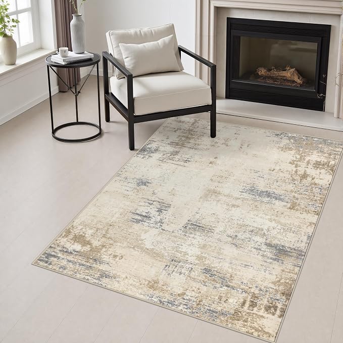 Area Rug Living Room: 3x5 Modern Washable Soft Carpet Beige Brown | For Hallway, Bedroom, Kitchen, Laundry, Bathroom,Door Mat,Modern Abstract,Machine washable,Non-Slip,Stain Resistant,Indoor