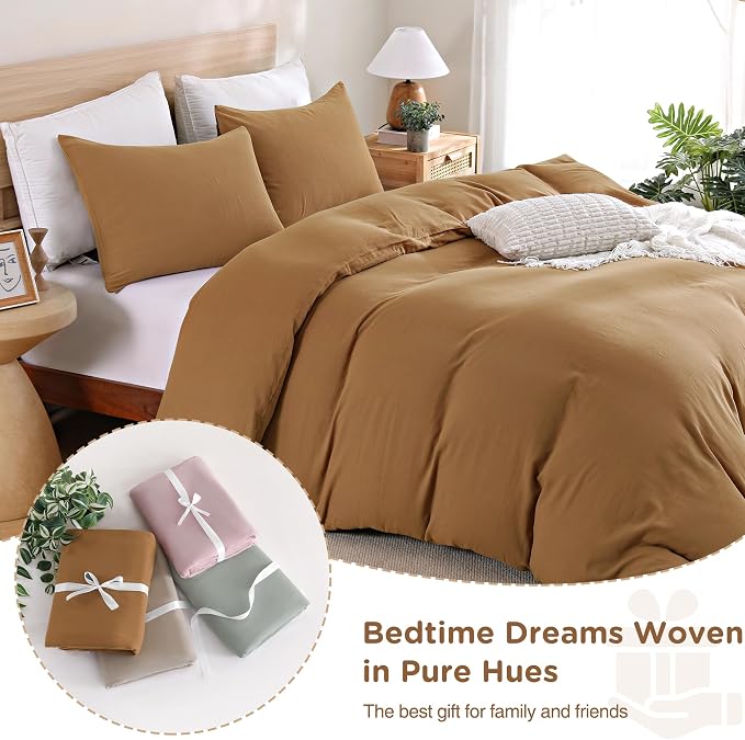TOCOMOA 100% Muslin Cotton Duvet Cover Set, Burnt Orange, King | Linen-Like Texture. Ultra Soft, Breathable, Comfy & Lightweight Fall Bedding Set with Zipper & 8 Ties. 3 Pcs, No Insert