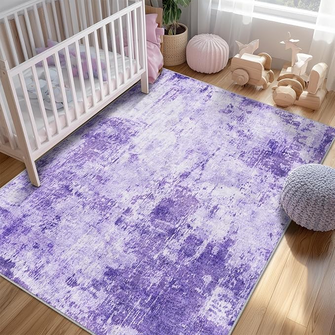 RELEANY Washable 9'x12' Abstract Area Rug for Living Room Purple | Carpet for Bedroom, Kitchen, Office, Hallway and Entryway, Printed Pattern, Non‑Slip, Soft, Stain‑Resistant, Easy to Clean