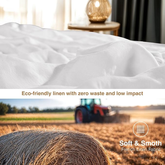 SONORO KATE 100% French Linen Cal King Duvet Cover Set,Zipper Closure,3PC | Natural French Flax,Soft Breathable for Hot Sleepers,Moisture Wicking & Durable,4 Corner Ties,White