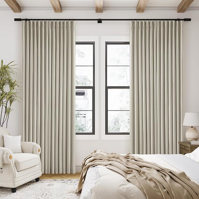 Oatmeal Linen Blackout 120 Inch Curtains for Living Room 2 Panels | Pinch Pleated Back Tab Drapes, Thermal Insulated Full Black Out, Noise Reducing, W40xL120 Curtains for High Ceiling to Floor