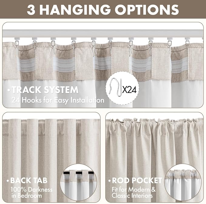 MIULEE 100% Blackout Linen Curtains for Bedroom 40W x 94L Cream 2 Panels | 94 inches Long, Thermal Insulated, Room Darkening, Black Out Drapes for living Room, Back Tab Rod Pocket
