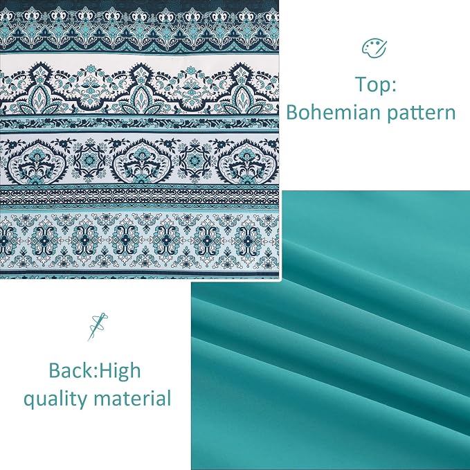 Cottolester Boho King Size Comforter Set 8 Pieces, Teal Comforter Bohemian Striped Bed in A Bag, Soft Microfiber Bedding Set for All Seasons