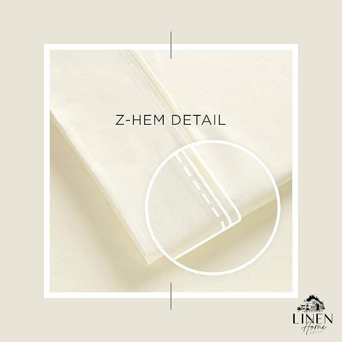 Linen Home 100% Cotton Percale Sheets Twin XL Size, Cream, Deep Pocket, 3 Pieces Set- 1 Flat, 1 Fitted and 1 Pillowcase, Crisp Cool and Long Staple Strong Bed Linen