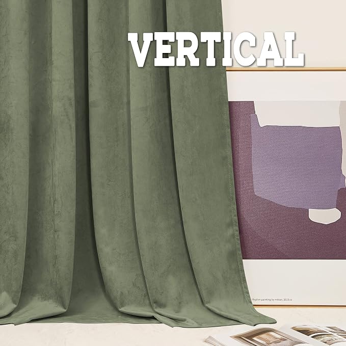 RYB HOME Sage Green Velvet Curtains 84 inches for Modern Farmhouse Bedroom | Thermal Insulated, Privacy UV Blocking, Energy Saving, Luxury Window Decor for Dining Room Sliding Door, W52 x L84, 2 Panels