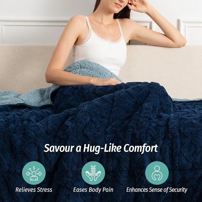 Soft Weighted Blankets for Adults Queen 60" x 80" 15 lbs Navy Blue | Better Sleep, Relax Body & Mind, Dual Sided Soft Fuzzy Heavy Throw Blankets, Jacquard Knitted, Chunky Fluffy, Warm Hug, Gift