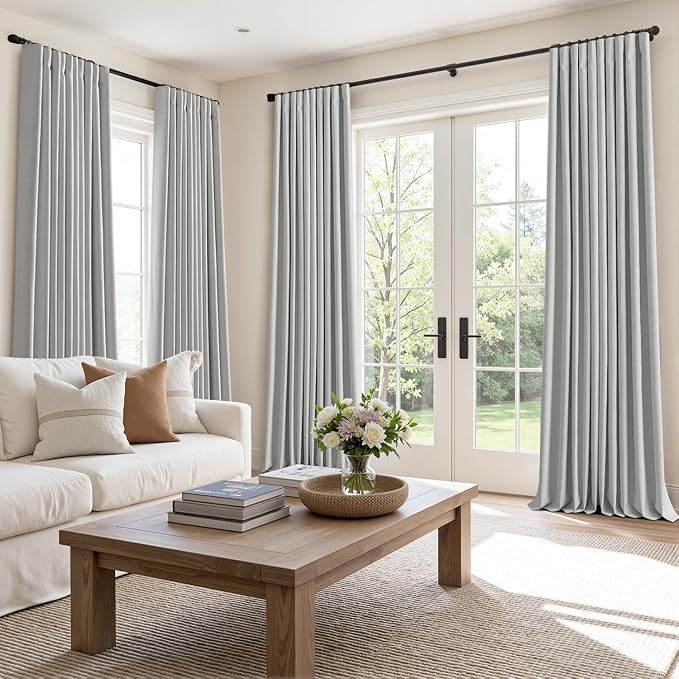 MIULEE 100% Blackout Back Tab Pleat Linen Curtains 50" Wx102 L,Grey | 2 Panels,Thick Faux Linen,Floor to Ceiling,with Hooks,for Bedroom Living Room,Black Out,Room Darkening