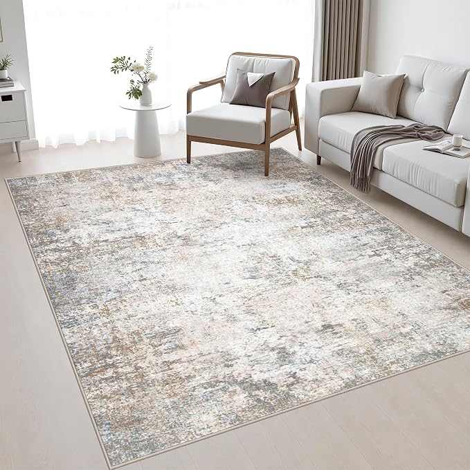 Area Rug Living Room: 4x6 Modern Washable Indoor Soft Carpet Brown | For Bedroom Dining Room Farmhouse Nursery Hallway Office,Modern Abstract,Machine washable,Non-Slip,Stain Resistant,Indoor