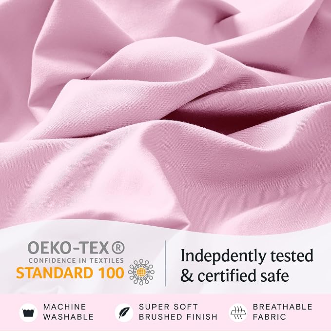 LuxClub Queen Size Sheet Set, Cooling & Soft Deep Pocket Bed Sheets, 4PC | LuxClub Silky Fitted Sheet & Pillowcase Sets, Breathable Hotel Luxury Bedding for Mattress Wrinkle Free, Powder Pink