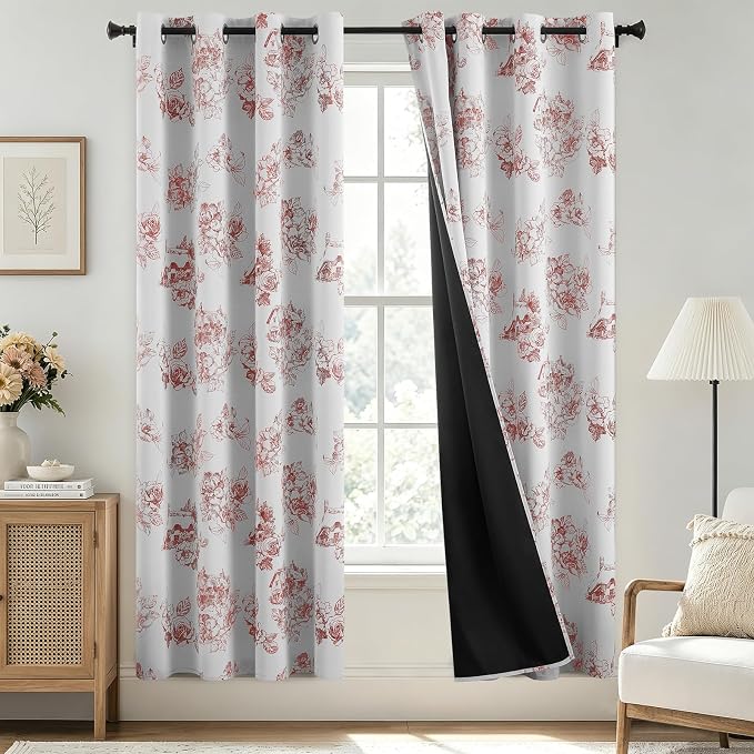 SimpleHome 100% Blackout Curtains for Bedroom Red Curtains Floral 72 Inches | Curtains for Living Room,Farmhouse Curtains and Drapes,Grommet Printed Patterns Room Darkening Curtains,2 Panels Set,52Wx72L