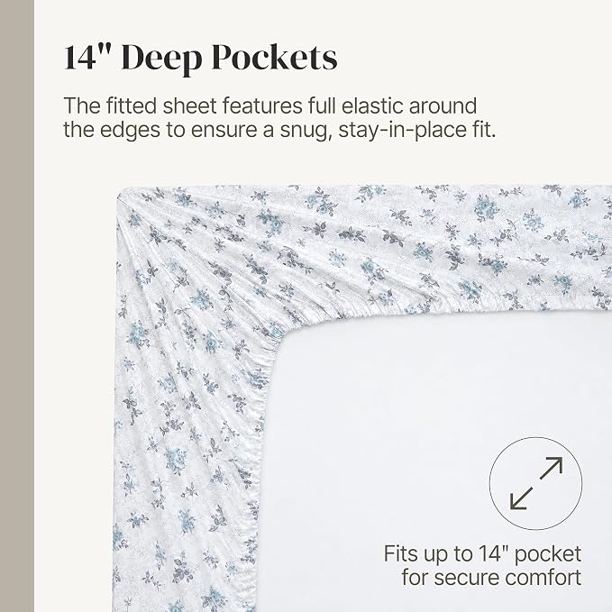 Modern Threads Silky Soft Microfiber and Wrinkle Free Sheets - Luxurious Microfiber Bed Sheets Includes Flat Sheet, Fitted Sheet with Deep Pockets, & Pillowcases Kashmir Rose Blue, Twin