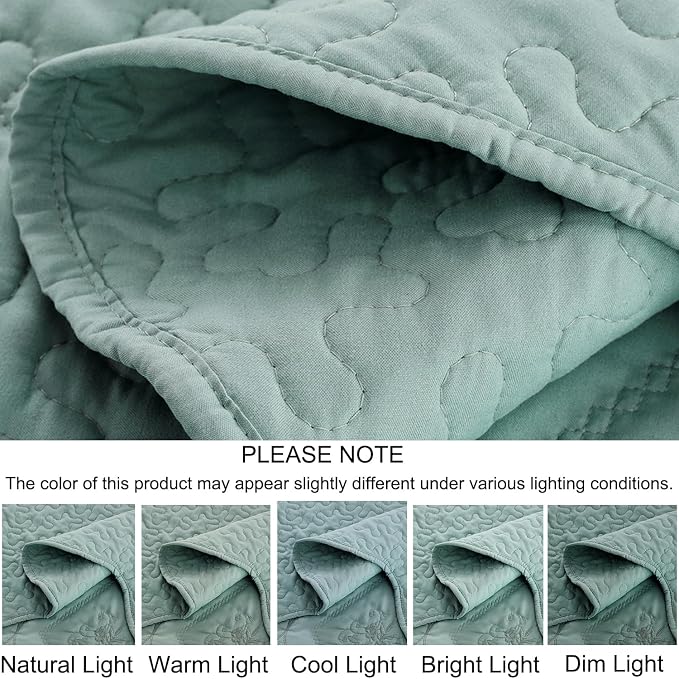 Cmfshape Oversized Floral Embroidery Quilt Set,3 Pieces Super King Quilt Bedding Set,Classic Diamond Pattern Quilt,Ultra Soft Lightweight Bedspread Coverlet for All Season(Aqua Sky,120"x128")