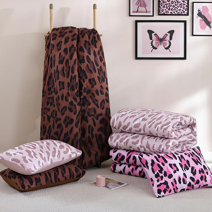 Cheetah Print Comforter Set King Size, Luxury Leopard Print Bedding, Beige | Soft Microfiber Animal Bedding Set with 2 Breathable Pillowcases, Faux Fur Texture, for an All-Season Comforter