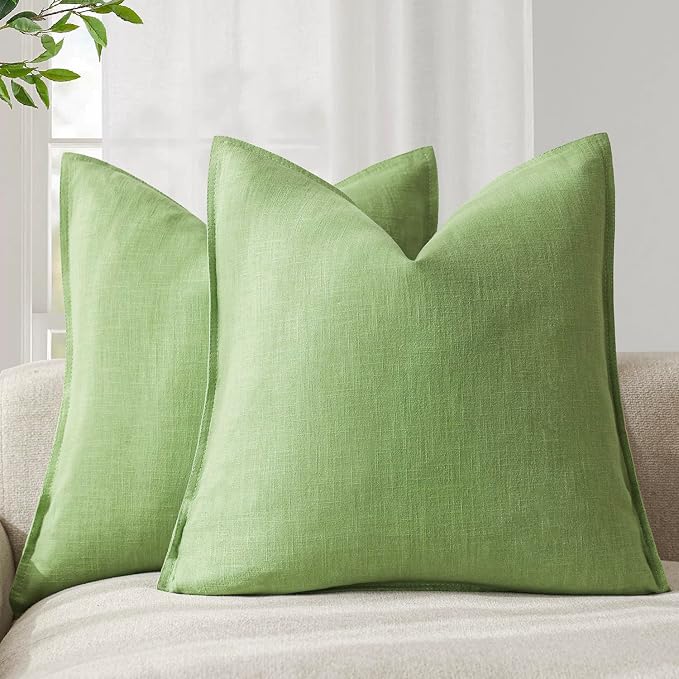 Foindtower Linen Solid Decorative Throw Pillow Covers 18x18 Inch Lime Green | Pack of 2 Boho Farmhouse Neutral Pillowcase,Soft Euro Accent Cushion Covers,Home Decor for Bed Couch Sofa Bedroom Living Room