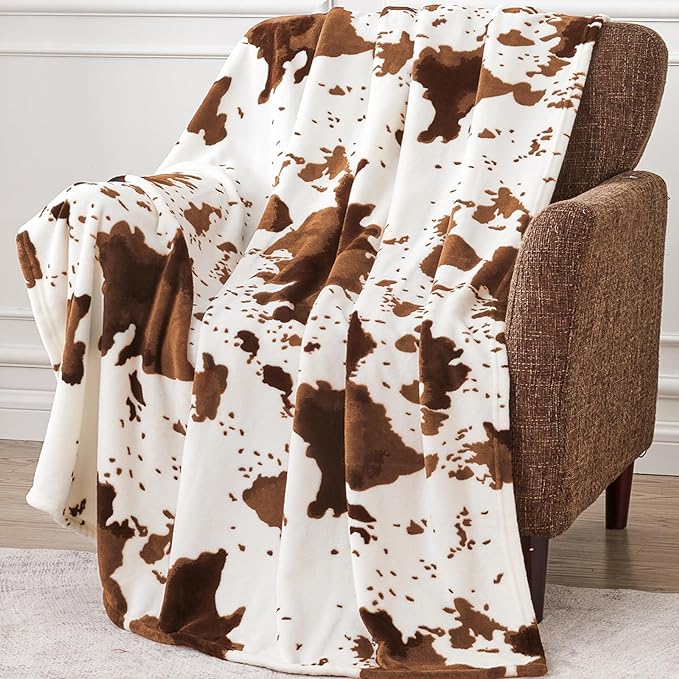 Edenleaf Cow Print Blanket 60"x80", Ultra Soft Flannel Cow Throw Blanket for Couch Bed and Travel, Cow Print Throw Blankets for Bed, All Seasons Blanket 60"x80" (Light Brown)