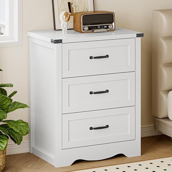 BORNOON 3-Drawer Dresser for Bedroom, Small Wooden Chest of Drawers with Metal Handles, Narrow Storage Cabinet with Anti-Tipping Design, Sturdy Dresser Organizer for Closet, Living Room, Entryway