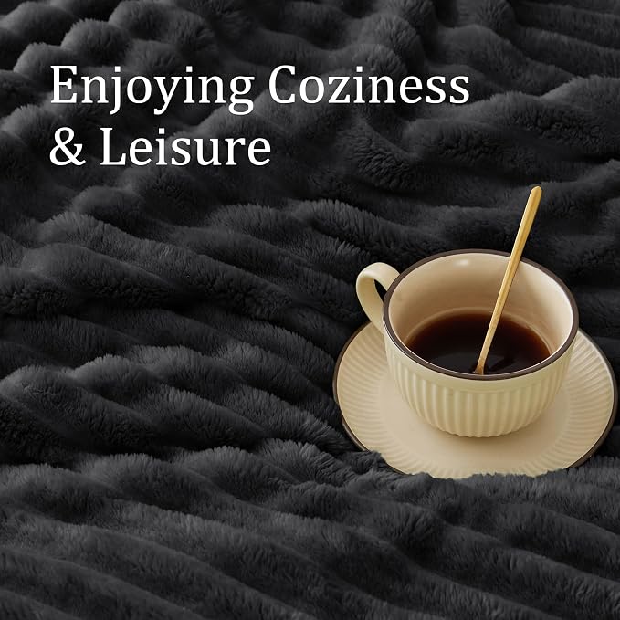 BEDELITE Ribbed Twin Blanket for Couch & Bed, Black, 60"x80" | Ultra-Soft Plush Fleece, Cozy, Warm Yet Lightweight, Ribbed Texture, Home Decor, Machine Washable, Giftable, All-Season Use