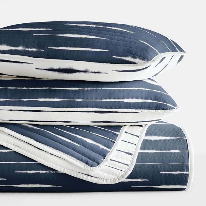 Merit Linens Soft Quilt Coverlet Bedding Set - Reversible Patterns - King/Cal-King Navy