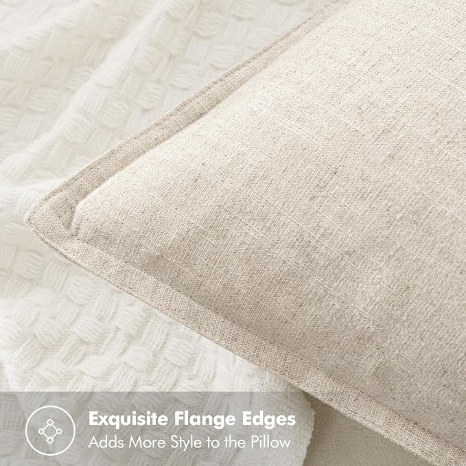 MIULEE Decorative Linen Euro Sham Pillow Covers 22x22 Inch Natural Beige | Boho Farmhouse Neutral Couch Throw Pillows for Bed, Pack of 2 Accent Modern Pillowcases, Sofa Livingroom Home Decor