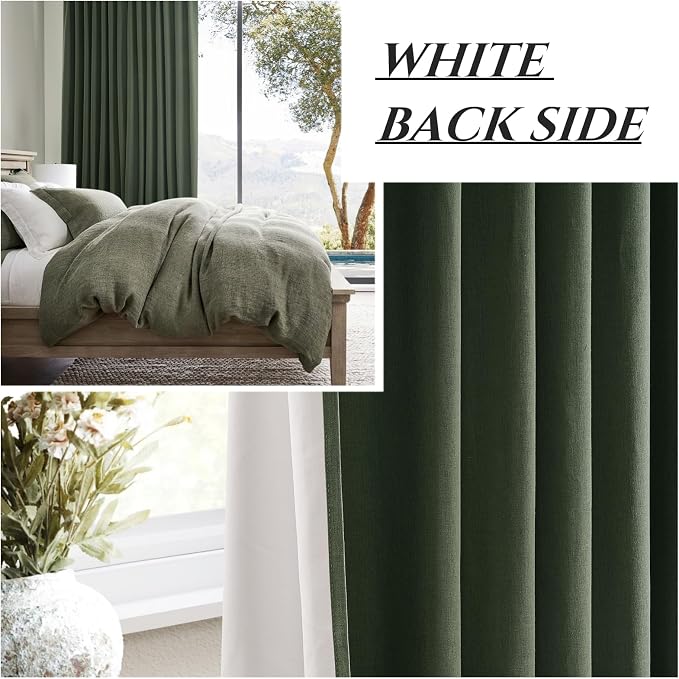 QJmydeco Green Country Kitchen Curtains 54 Inch Length Small Basement Window Blackout Cooling Curtains for Summer Heat Linen Cafe Classroom/Dorm Dark Olive Drapes Hook Belt/Back Tab(50"x54"x2 Panels)