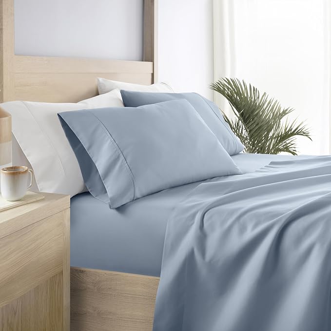 Linen Market Double-Brushed Microfiber King Sheet Set 4 Piece – Oeko-TEX Certified Ultra Soft & Wrinkle-Free - 16" Deep Pocket Sheets - Easy Care King Size - Light Blue