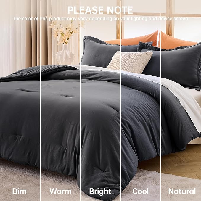 California King Comforter Set, All Season Ultra Soft Down Alternative Bedding - 3 Piece Lightweight Bed Set Includes 1 Comforter (104"x96") and 2 Pillow Shams (20"x36"), Dark Grey