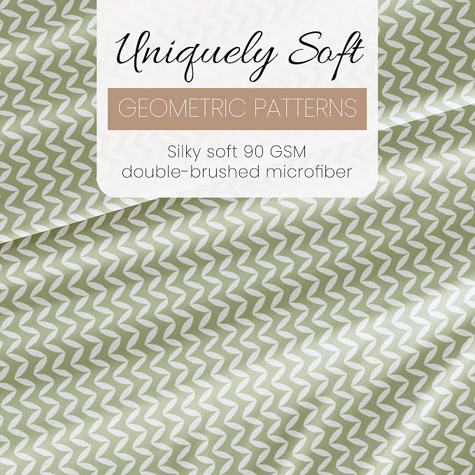 Linen Market Double-Brushed Patterned Microfiber Full Sheet Set 4 Piece – Oeko-TEX Certified Ultra Soft & Wrinkle-Free - 16" Deep Pocket Sheets - Easy Care Full Size - Puffed Chevron Sage