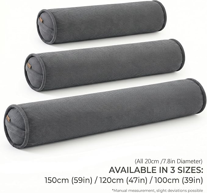 Corduroy Body Pillow for Side Sleepers, Cozy Cylinder Bolster Pillow for Sleeping, Bed & Sofa Lounging, Soft Hugging Support Pillow, 39 x 7.87 Inches, Dark Grey