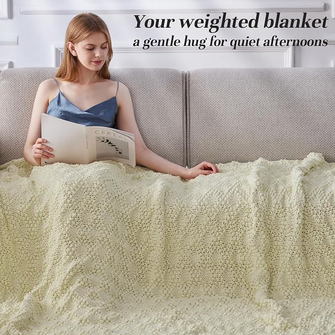Anysay Knitted Weighted Blanket for Adult,Chunky Knit Throw 60''*80'' 20lbs | Cooling Weighted Blanket for Sleep Breathable Machine Washable Fall Heavy Blanket for Room Decor(Queen）
